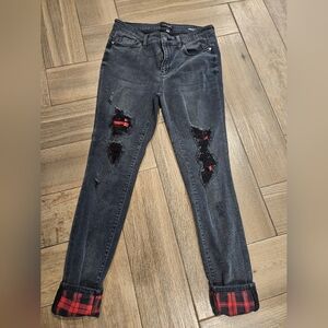 Judy Blue Charcoal Boyfriend Jeans with Plaid Details